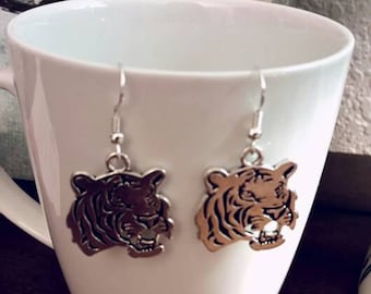 Silver Tiger Charm Earrings