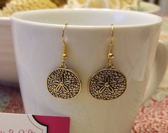 Gold Sand Dollar Dangle Earrings