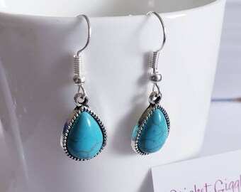 Turquoise & Silver Charm Dangle Earrings