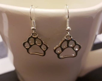 Paw Print Outline Charm Dangle Earrings