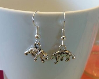 Silver Bear Charm Dangle Earrings