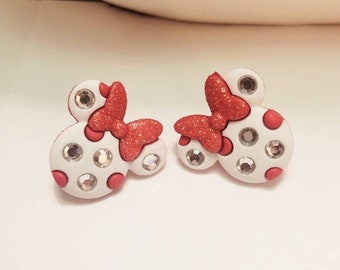 Glitter & Bling Minnie Mouse Ears Button Large Stud Earrings