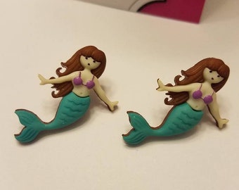 Under the Sea Mermaid Button Stud Earrings