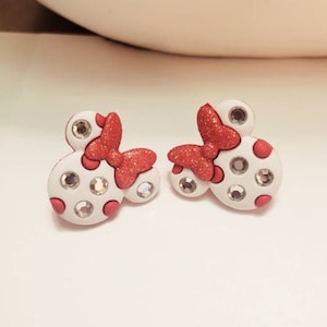 Glitter & Bling Minnie Mouse Ears Button Large Stud Earrings
