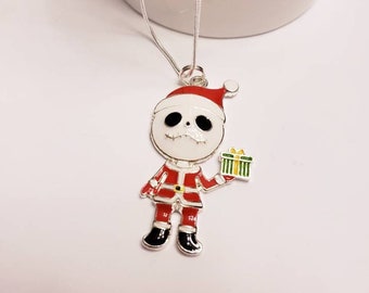 Nightmare Before Christmas Santa Jack Skellington, Sally Chunky Enamel Pendant Silver Necklace