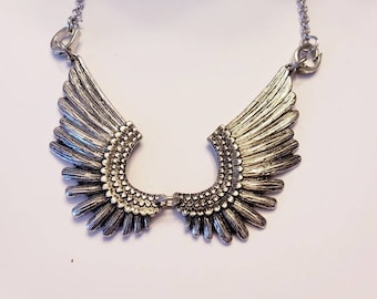 Silver Angel Wing Bib Necklace