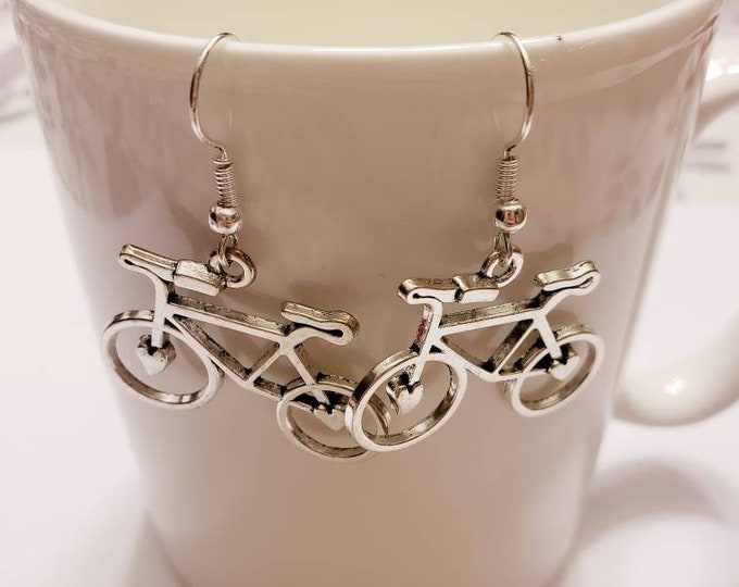 Bicycle Silver Dangle Earrings