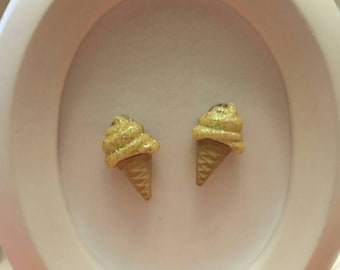 Glitter Ice Cream Cone Button Stud Earrings