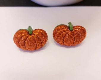 Sparkle Halloween Fall Pumpkins Stud Earrings