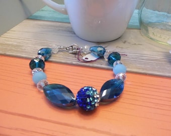 Blue Bead & Crystal Chunky Bracelet