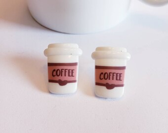 Travel Coffee Cup Espresso Stud Earrings