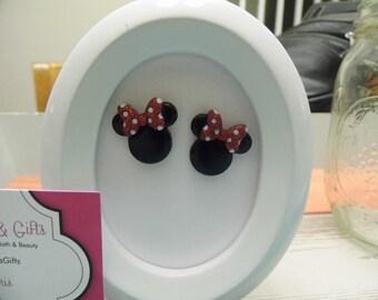 Minnie Mouse Ears Button Stud Earrings