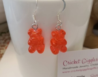 Happy Neon Gummy Bear Silver Dangle Earrings