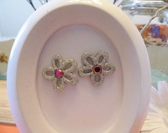 Glitter Silver Flower Stud Earrings