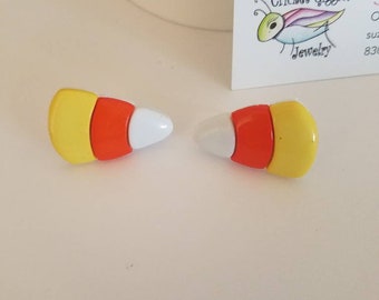 Halloween Candy Corn Button Stud Earrings