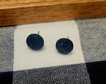 Sparkly Black Textured Button Stud Earrings