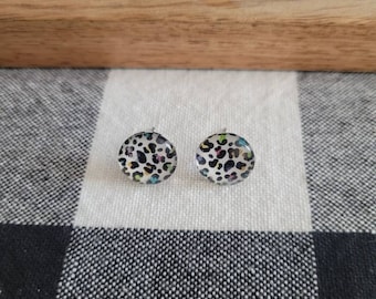 Rainbow Cheetah Print Stud Earrings