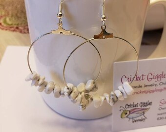 Tumbled Natural Stone Pendant Silver Dangle Earrings