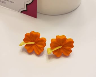 Bright Tropical Hibiscus Stud Earrings
