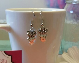 Silver Owl Charm Dangle Earrings