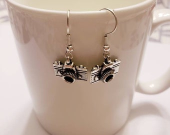 Stranger Things Inspired Camera Photography Silver Dangle Earrings