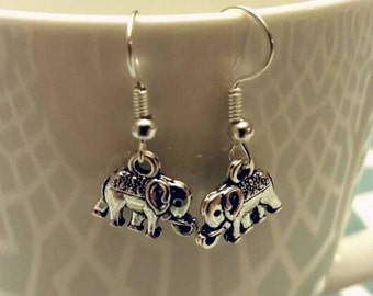 Silver Circus Elephant Charm Dangle Earrings