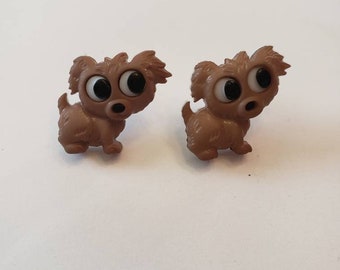 Adorable Big-Eyed Puppies Button Stud Earrings