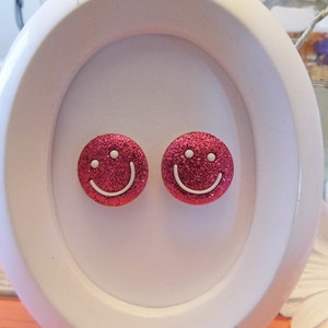 Glitter Smiley Face Stud Earrings
