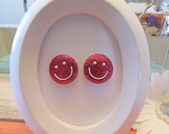 Glitter Smiley Face Stud Earrings