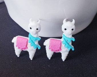 Bright Llama Button Stud Earrings