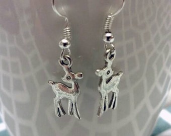 Silver Deer Charm Dangle Earrings