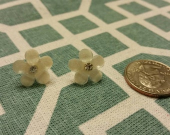 Sparkle Flower Button Stud Earrings - Cool Colors