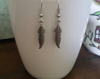 Silver Feather Dangle Earrings