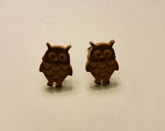 Brown Fall Barn Owl Stud Earrings