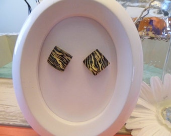 Jeweled Zebra Square Button Stud Earrings