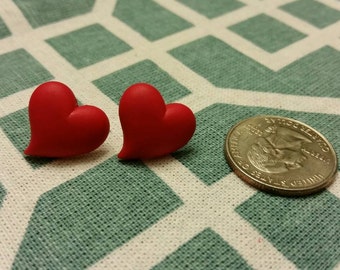 Valentine's Heart Button Stud Earrings - Various Sizes