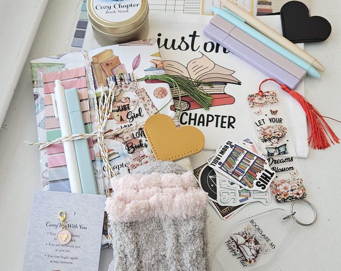 Featured listing image: Blind Date Book Gift Box | Mystery or Romance Cozy Reading Kit | Annotation Bundle with Candle, Socks & Bookish Accessories