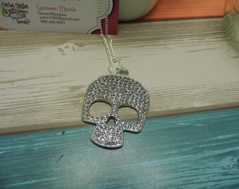 Silver and Crystal Skull Necklace