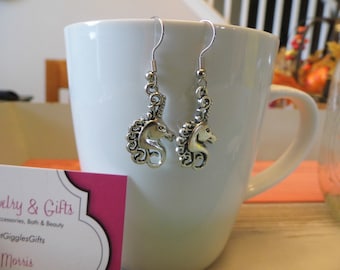 Unicorn Silver Charm Dangle Earrings