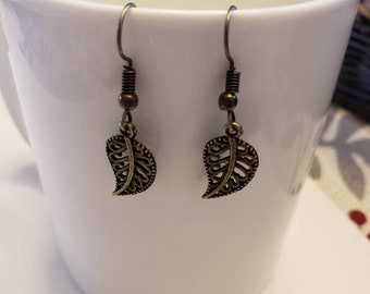 Scrolled Leaf Charm Dangle Earrings