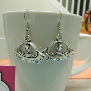 I Want to Believe Alien UFO Dangle Earrings