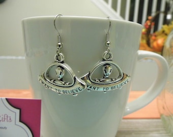 I Want to Believe Alien UFO Dangle Earrings