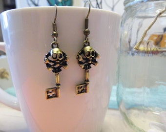 Brass Skeleton Key Earrings