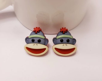 Sock Monkey Button Stud Earrings