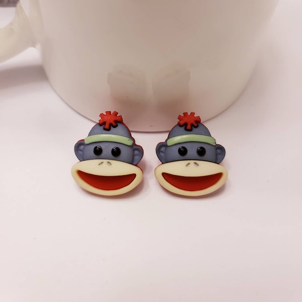 Sock Monkey Button Stud Earrings