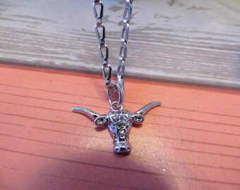 Crystal Longhorn Charm Pendant Necklace