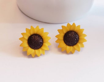 Glitter Sunflower Stud Earrings