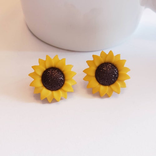 Yellow Sunflower Stud Earrings. Handmade Unique Sunflowers Etsy