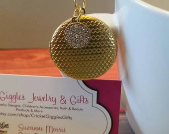 Gold Patterned Round Locket With Charm Accent Necklace
