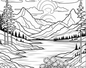 100 Blumen Landschaft Ausmalbilder Erwachsene Kinder Druckbare PDF Sofort Download